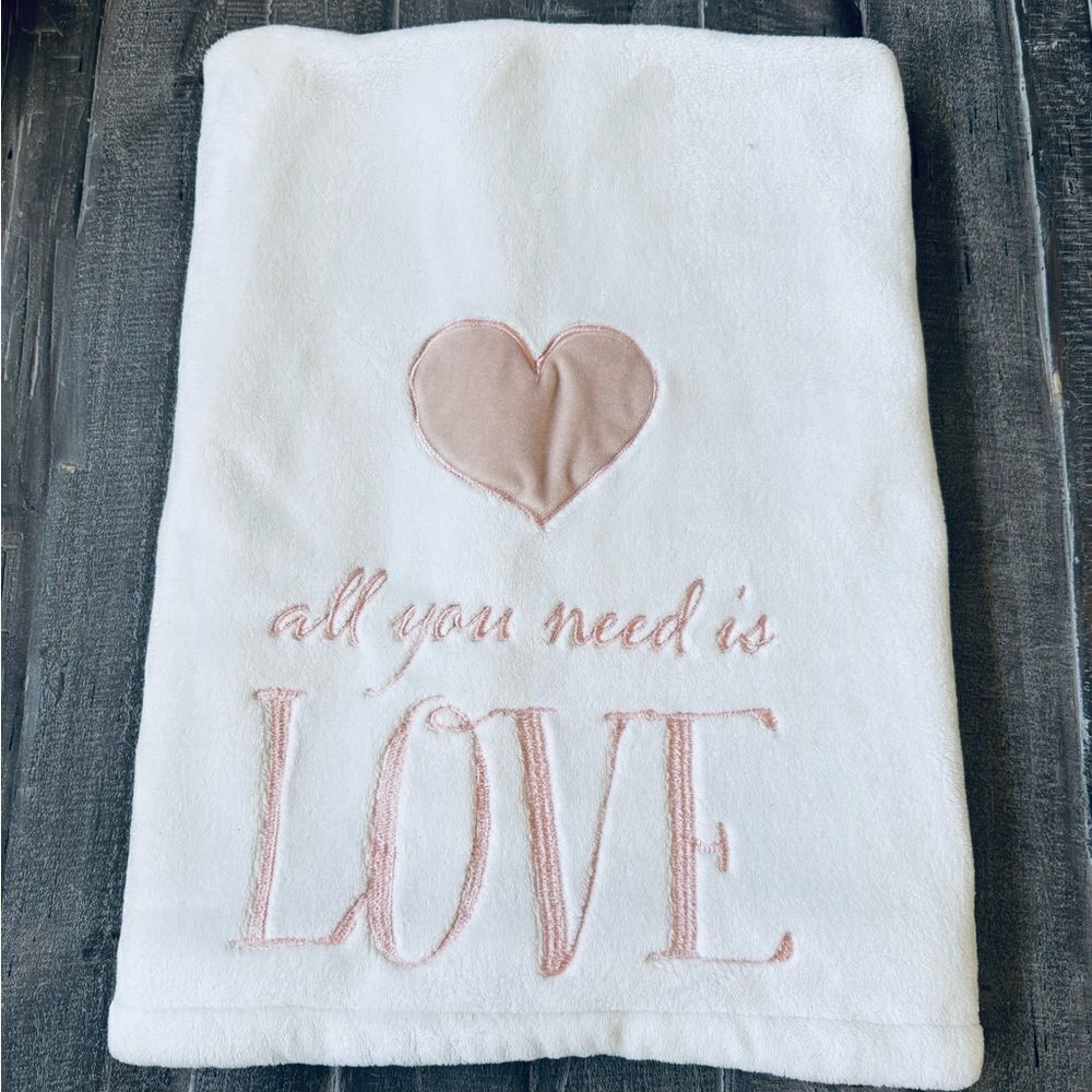 Levtex Baby Blanket Thick Plush Love Pink Heart Embroidery